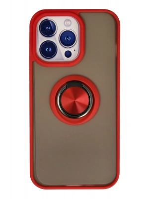 Newface iPhone 13 Pro Max Kılıf Montreal Yüzüklü Silikon Kapak - Kırmızı