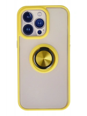 Newface iPhone 13 Pro Max Kılıf Montreal Yüzüklü Silikon Kapak - Sarı