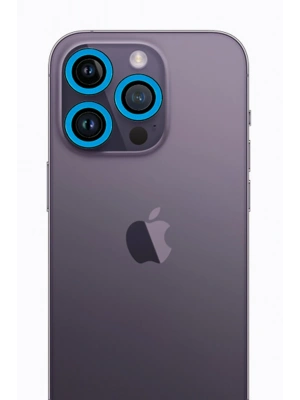 Newface iPhone 13 Pro Max Neon Fosforlu Kamera Lens - Mavi