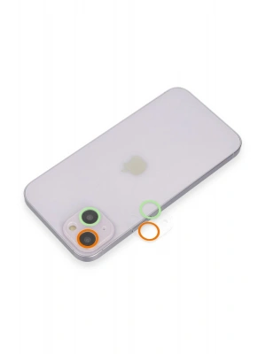 Newface iPhone 13 Renkli Kamera Lens Koruma Cam - Turuncu-Yeşil