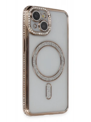 Newface iPhone 14 Kılıf Joke Simli Magneticsafe Kılıf - Gold