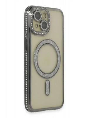 Newface iPhone 14 Kılıf Joke Simli Magneticsafe Kılıf - Gri