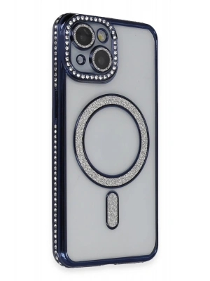 Newface iPhone 14 Kılıf Joke Simli Magneticsafe Kılıf - Lacivert