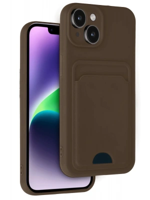 Newface iPhone 14 Kılıf Kelvin Kartvizitli Silikon - Kahverengi