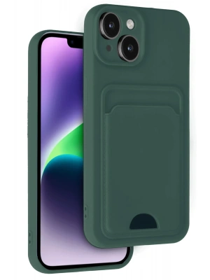 Newface iPhone 14 Kılıf Kelvin Kartvizitli Silikon - Koyu Yeşil