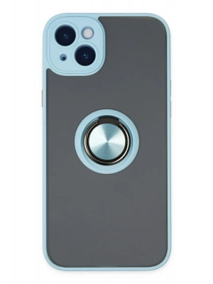 Newface iPhone 14 Kılıf Montreal Yüzüklü Silikon Kapak - Buz Mavi
