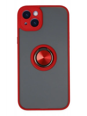 Newface iPhone 14 Kılıf Montreal Yüzüklü Silikon Kapak - Kırmızı