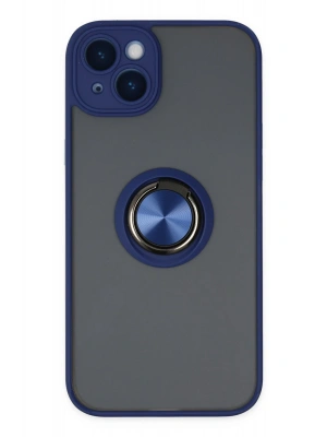 Newface iPhone 14 Kılıf Montreal Yüzüklü Silikon Kapak - Lacivert