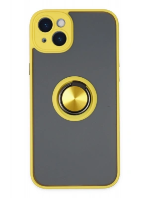 Newface iPhone 14 Kılıf Montreal Yüzüklü Silikon Kapak - Sarı