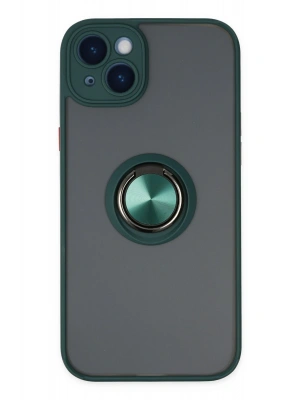 Newface iPhone 14 Kılıf Montreal Yüzüklü Silikon Kapak - Yeşil