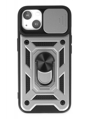 Newface iPhone 14 Kılıf Pars Lens Yüzüklü Silikon - Gümüş