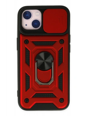 Newface iPhone 14 Kılıf Pars Lens Yüzüklü Silikon - Kırmızı