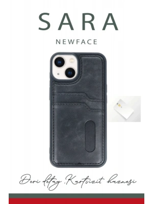 Newface iPhone 14 Kılıf Sara Kartvizitli Deri Kılıf - Kırmızı