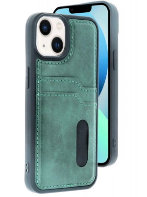 Newface iPhone 14 Kılıf Sara Kartvizitli Deri Kılıf - Koyu Yeşil