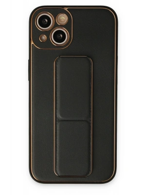 Newface iPhone 14 Plus Kılıf Coco Deri Standlı Kapak - Siyah