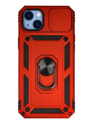 Newface iPhone 14 Plus Kılıf Pars Lens Yüzüklü Silikon - Kırmızı