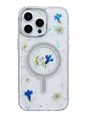 Newface iPhone 14 Pro Flower Magsafe Kapak - Krem
