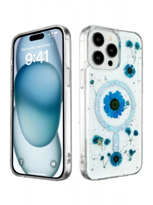 Newface iPhone 14 Pro Kılıf Daisy Simli Magsafe Kapak - Mavi