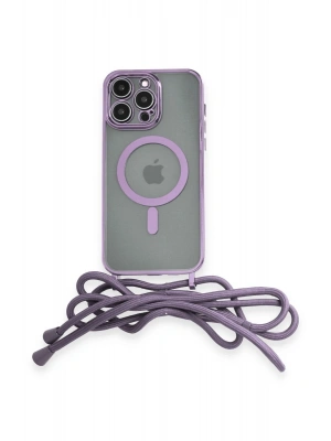 Newface iPhone 14 Pro Kılıf Divo Lazer Askılı Magsafe Kapak - Lila