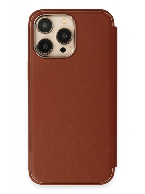 Newface iPhone 14 Pro Kılıf Dolpin Kapaklı - Kahverengi