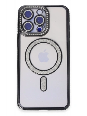 Newface iPhone 14 Pro Kılıf Joke Simli Magneticsafe Kılıf - Siyah