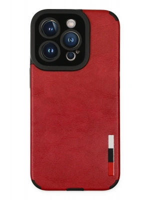 Newface iPhone 14 Pro Kılıf Loop Deri Silikon - Kırmızı
