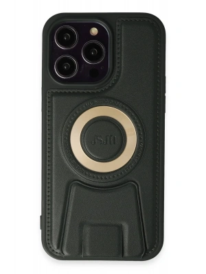 Newface iPhone 14 Pro Kılıf Merkür Magneticsafe Standlı Kapak - Koyu Yeşil