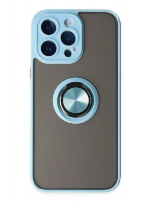 Newface iPhone 14 Pro Kılıf Montreal Yüzüklü Silikon Kapak - Buz Mavi