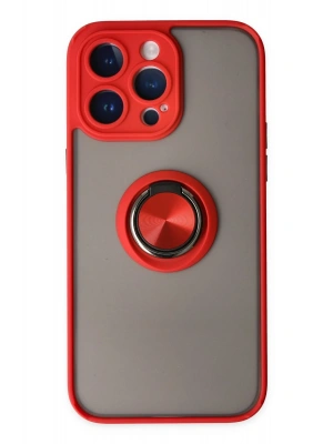 Newface iPhone 14 Pro Kılıf Montreal Yüzüklü Silikon Kapak - Kırmızı