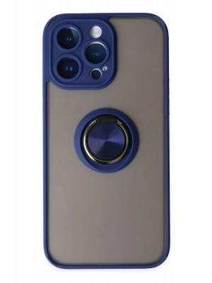 Newface iPhone 14 Pro Kılıf Montreal Yüzüklü Silikon Kapak - Lacivert