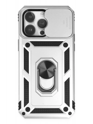 Newface iPhone 14 Pro Kılıf Pars Lens Yüzüklü Silikon - Gümüş