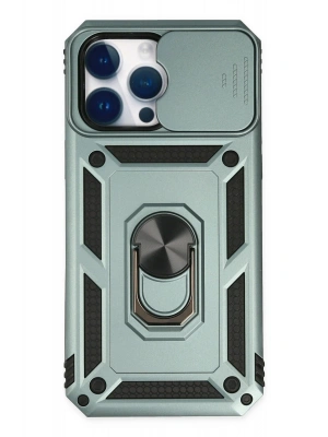 Newface iPhone 14 Pro Kılıf Pars Lens Yüzüklü Silikon - Yeşil