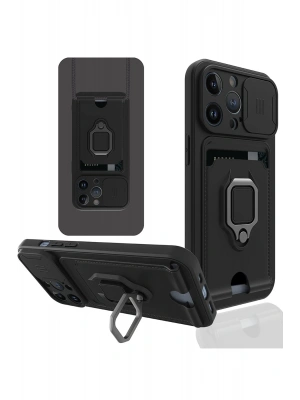 Newface iPhone 14 Pro Kılıf Zuma Kartvizitli Yüzüklü Silikon - Siyah