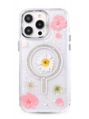 Newface iPhone 14 Pro Max Flower Magsafe Kapak - Pembe