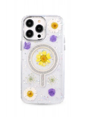 Newface iPhone 14 Pro Max Flower Magsafe Kapak - Sarı