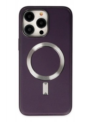 Newface iPhone 14 Pro Max Kılıf Coco Deri Magneticsafe Silikon - Derin Mor