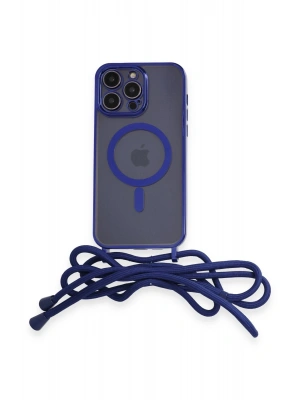 Newface iPhone 14 Pro Max Kılıf Divo Lazer Askılı Magsafe Kapak - Mavi