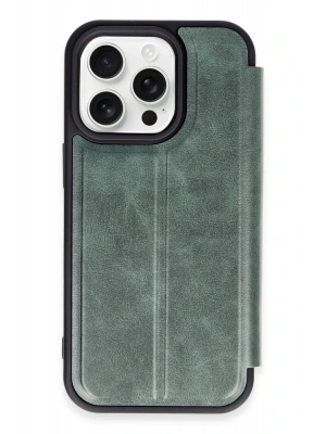 Newface iPhone 14 Pro Max Kılıf Flip Cover - Koyu Yeşil