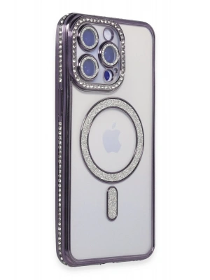 Newface iPhone 14 Pro Max Kılıf Joke Simli Magneticsafe Kılıf - Derin Mor