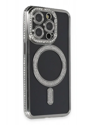 Newface iPhone 14 Pro Max Kılıf Joke Simli Magneticsafe Kılıf - Gri