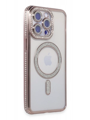 Newface iPhone 14 Pro Max Kılıf Joke Simli Magneticsafe Kılıf - Pembe