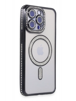 Newface iPhone 14 Pro Max Kılıf Joke Simli Magneticsafe Kılıf - Siyah