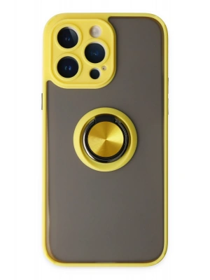 Newface iPhone 14 Pro Max Kılıf Montreal Yüzüklü Silikon Kapak - Sarı
