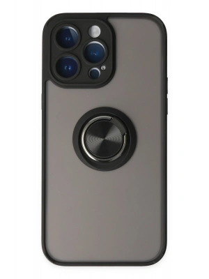 Newface iPhone 14 Pro Max Kılıf Montreal Yüzüklü Silikon Kapak - Siyah