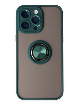 Newface iPhone 14 Pro Max Kılıf Montreal Yüzüklü Silikon Kapak - Yeşil