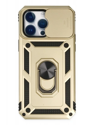 Newface iPhone 14 Pro Max Kılıf Pars Lens Yüzüklü Silikon - Gold