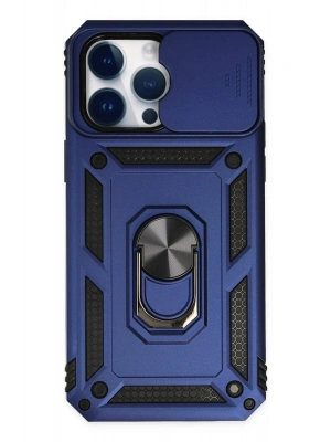 Newface iPhone 14 Pro Max Kılıf Pars Lens Yüzüklü Silikon - Lacivert