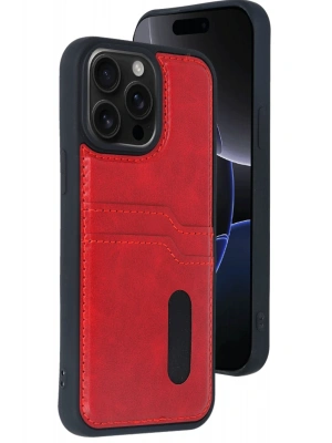 Newface iPhone 14 Pro Max Kılıf Sara Kartvizitli Deri Kılıf - Kırmızı