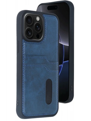 Newface iPhone 14 Pro Max Kılıf Sara Kartvizitli Deri Kılıf - Lacivert