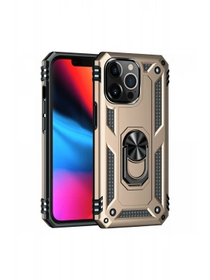 Newface iPhone 14 Pro Max Kılıf Sofya Yüzüklü Silikon Kapak - Gold